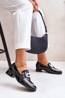 Lakierowane Półbuty Damskie Na Klocku Artiker 55C0104 Czarne