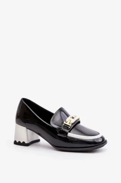 Lakierowane Półbuty Damskie Na Obcasie Z Ozdobą Artiker 55C1002 Czarne