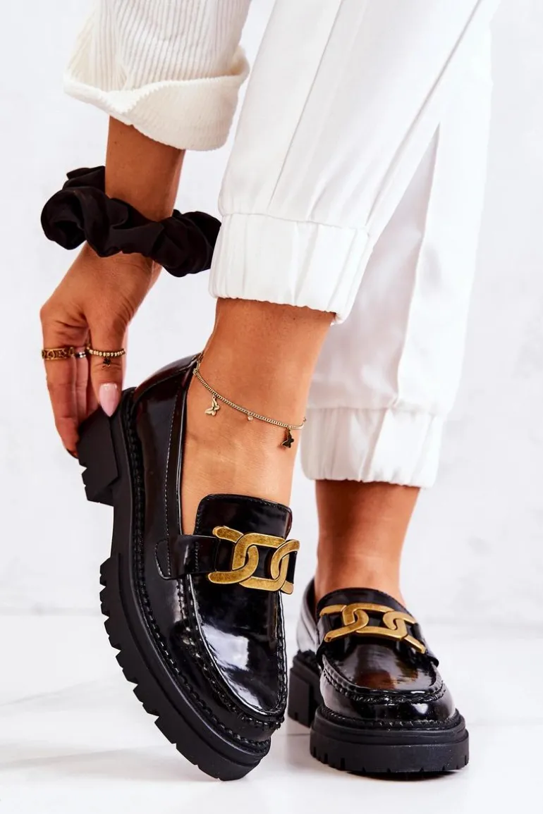 Lakierowane Półbuty Loafery Z Ozdobą La.Fi 210031B-NL Czarne