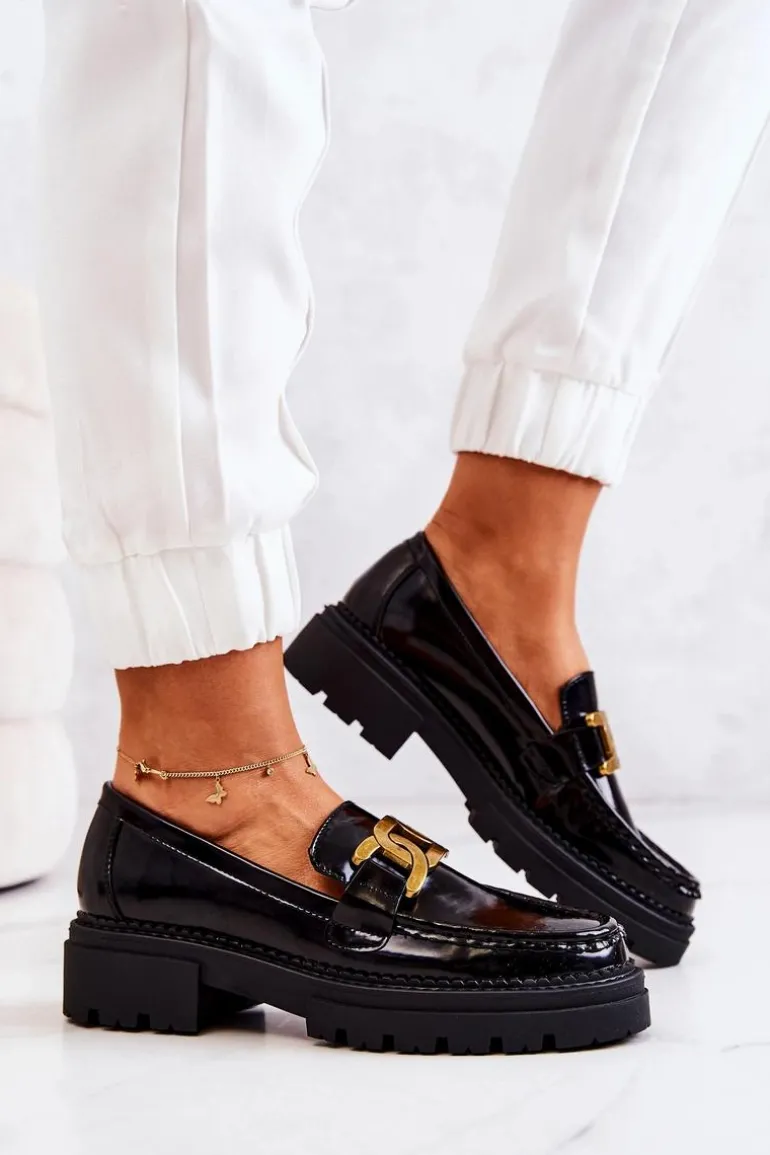 Lakierowane Półbuty Loafery Z Ozdobą La.Fi 210031B-NL Czarne