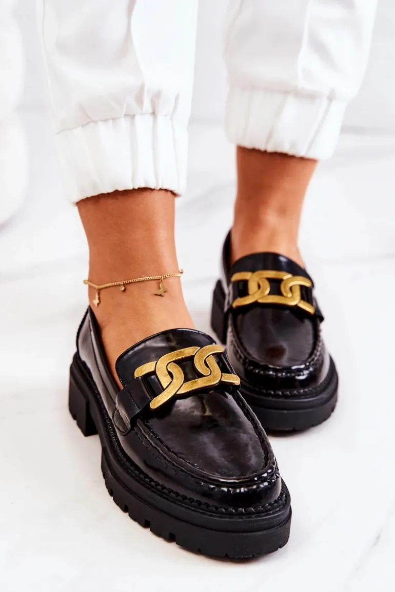 Lakierowane Półbuty Loafery Z Ozdobą La.Fi 210031B-NL Czarne