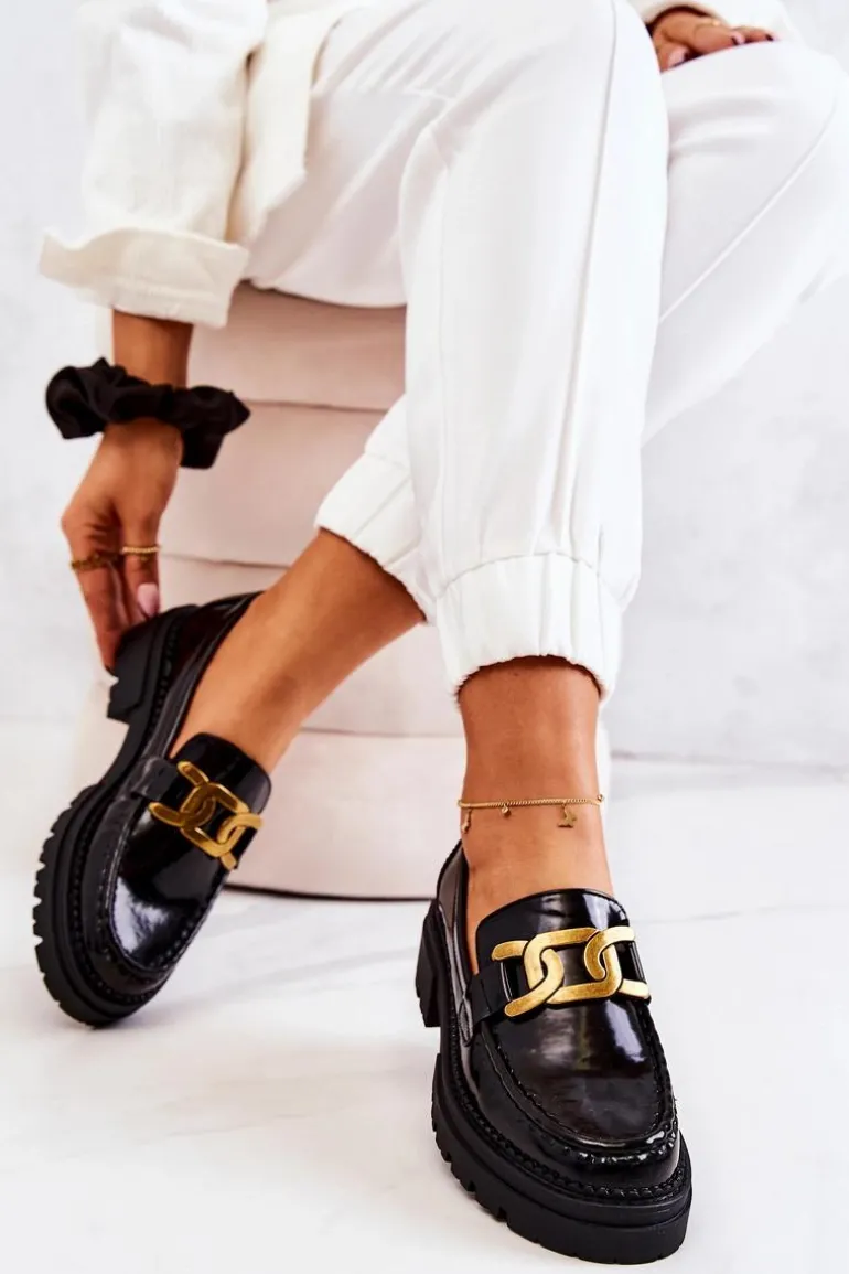 Lakierowane Półbuty Loafery Z Ozdobą La.Fi 210031B-NL Czarne