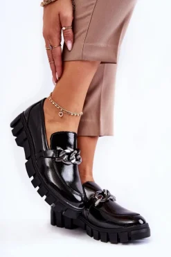 Lakierowane Półbuty Loafery Na Platformie Czarne Inger