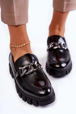 Lakierowane Półbuty Loafery Na Platformie Czarne Inger