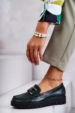 Lakierowane Półbuty Loafery Na Platformie Zielone Kjersti