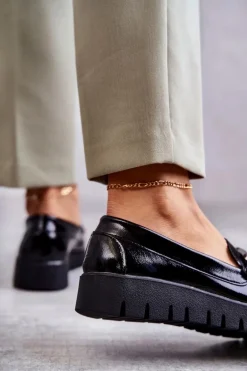 Lakierowane Półbuty Loafery Na Platformie Czarne Kjersti