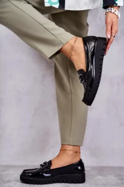 Lakierowane Półbuty Loafery Na Platformie Czarne Kjersti