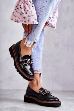 Lakierowane Półbuty Loafery Na Platformie Czarne Reidun