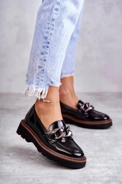 Lakierowane Półbuty Loafery Na Platformie Czarne Reidun