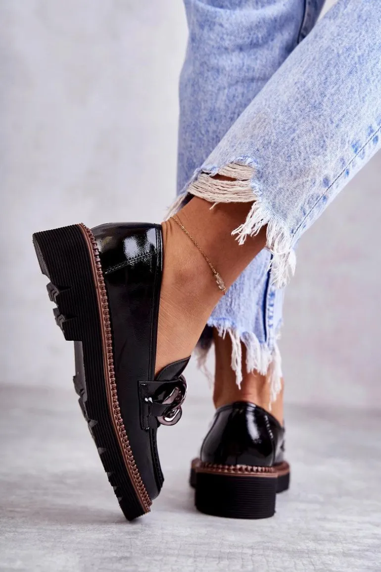 Lakierowane Półbuty Loafery Na Platformie Czarne Reidun