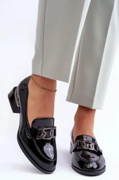 Lakierowane Półbuty Mokasyny Na Obcasie Czarne Sakina