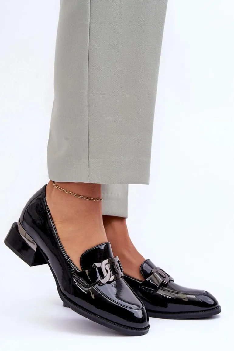 Lakierowane Półbuty Mokasyny Na Obcasie Czarne Sakina
