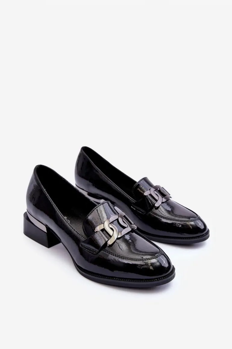 Lakierowane Półbuty Mokasyny Na Obcasie Czarne Sakina
