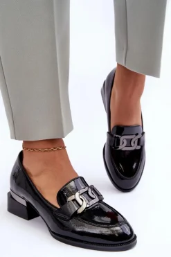 Lakierowane Półbuty Mokasyny Na Obcasie Czarne Sakina