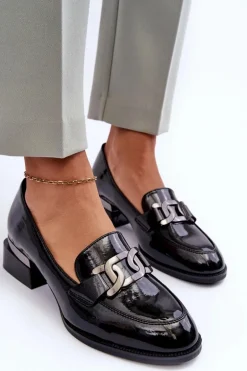Lakierowane Półbuty Mokasyny Na Obcasie Czarne Sakina