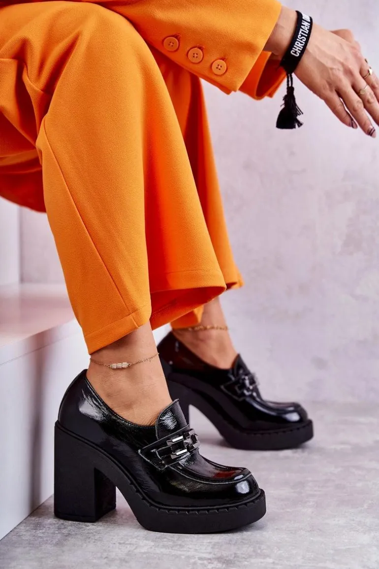 Lakierowane Półbuty Na Masywnym Słupku Czarne Lemar Jaime