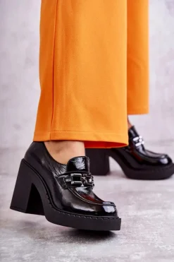 Lakierowane Półbuty Na Masywnym Słupku Czarne Lemar Jaime