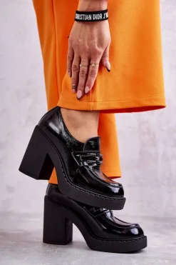 Lakierowane Półbuty Na Masywnym Słupku Czarne Lemar Jaime