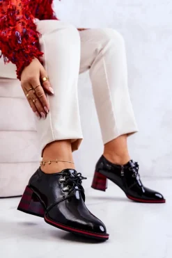 Lakierowane Półbuty Na Suwak Czarno-Czerwone Laurosa