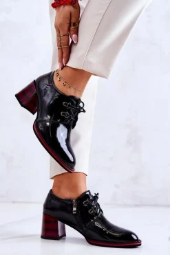 Lakierowane Półbuty Na Suwak Czarno-Czerwone Laurosa