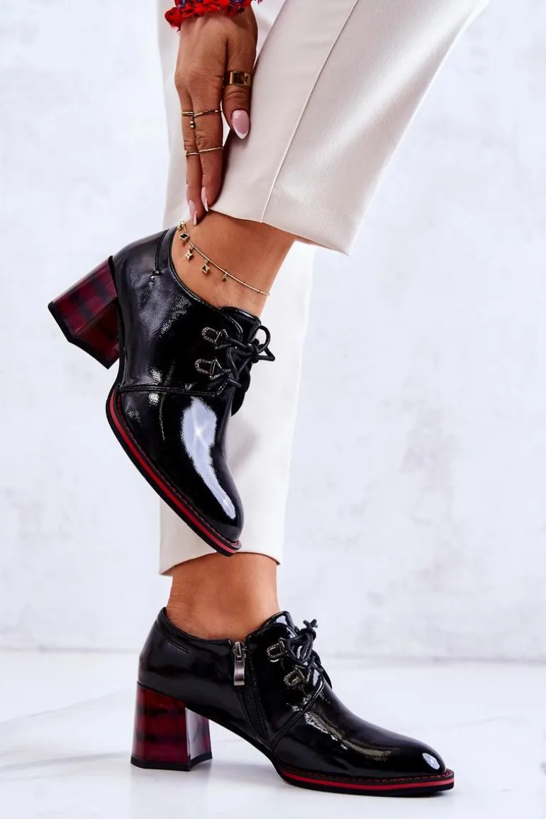 Lakierowane Półbuty Na Suwak Czarno-Czerwone Laurosa