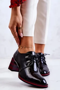 Lakierowane Półbuty Na Suwak Czarno-Czerwone Laurosa