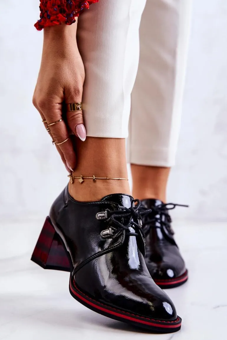 Lakierowane Półbuty Na Suwak Czarno-Czerwone Laurosa