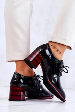 Lakierowane Półbuty Na Suwak Czarno-Czerwone Laurosa