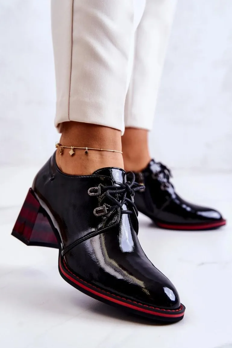 Lakierowane Półbuty Na Suwak Czarno-Czerwone Laurosa