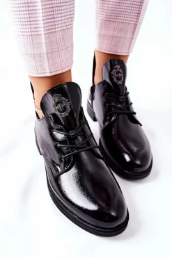 Lakierowane Półbuty Sergio Leone Ocieplane PB262 Czarne