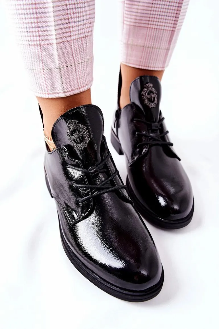 Lakierowane Półbuty Sergio Leone Ocieplane PB262 Czarne