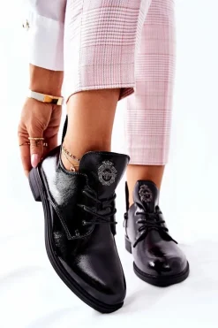 Lakierowane Półbuty Sergio Leone Ocieplane PB262 Czarne