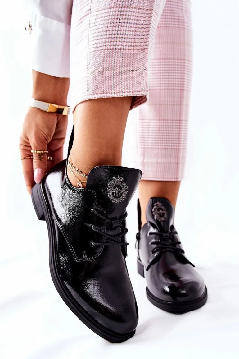 Lakierowane Półbuty Sergio Leone Ocieplane PB262 Czarne