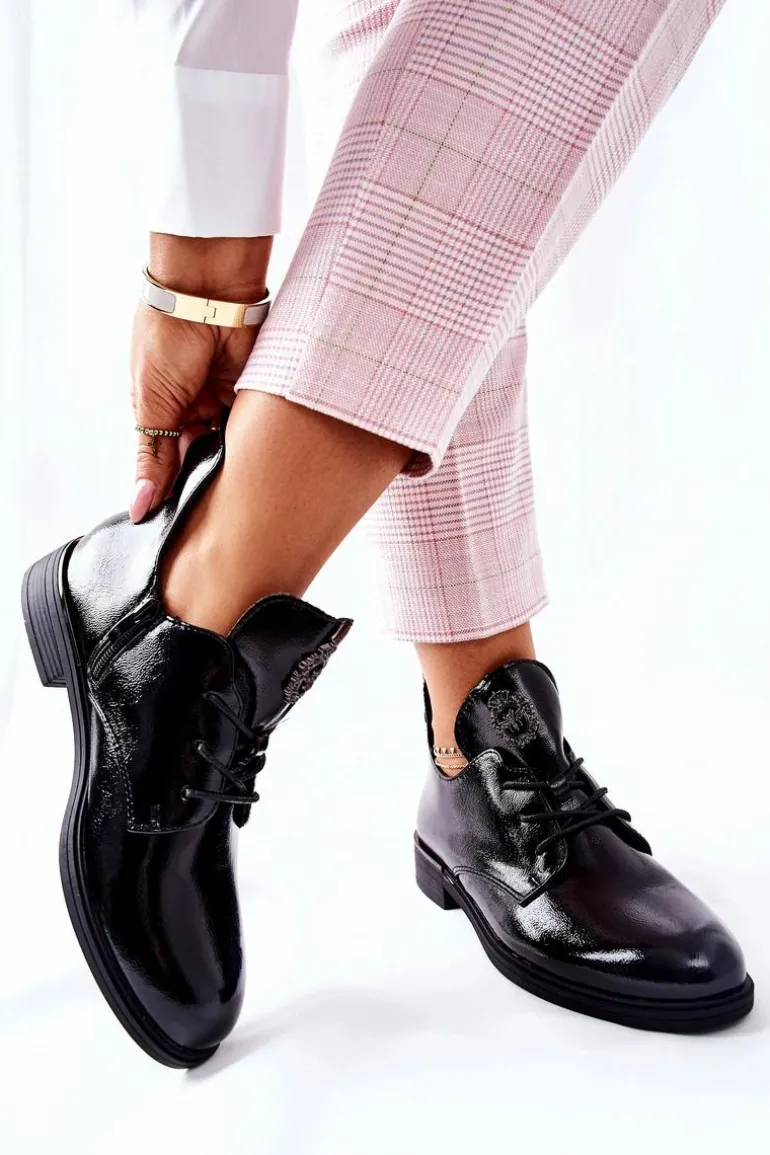 Lakierowane Półbuty Sergio Leone Ocieplane PB262 Czarne