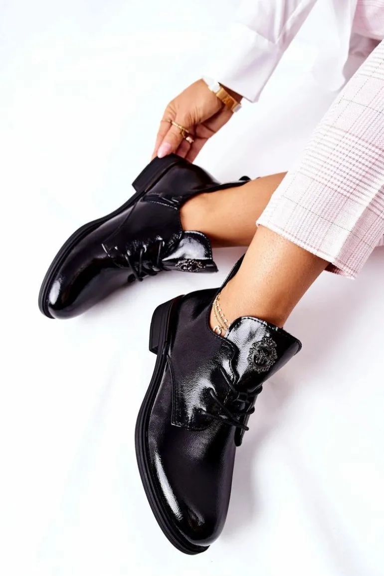 Lakierowane Półbuty Sergio Leone Ocieplane PB262 Czarne