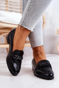 Lakierowane Półbuty W Wężowy Wzór Czarne Yasmin