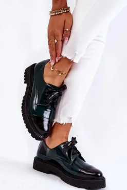 Lakierowane Półbuty Wiązane Laura Messi 2441 Zielone