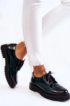 Lakierowane Półbuty Wiązane Laura Messi 2441 Zielone