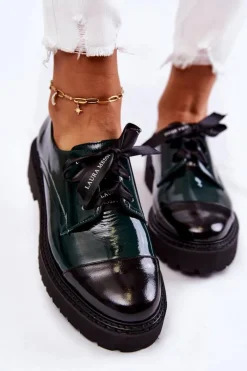 Lakierowane Półbuty Wiązane Laura Messi 2441 Zielone