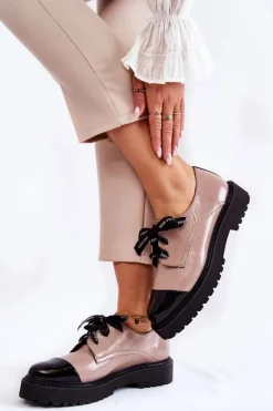 Lakierowane Półbuty Wiązane Laura Messi 2441 Beżowe