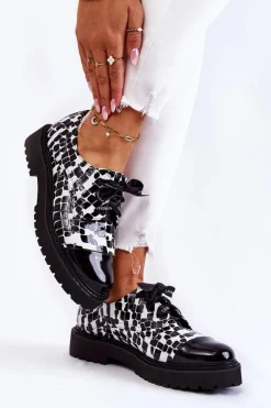 Lakierowane Półbuty Wiązane Laura Messi 2441 Czarno-Białe