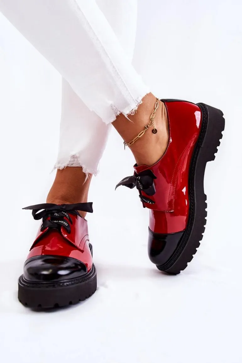 Lakierowane Półbuty Wiązane Laura Messi 2441 Czerwone