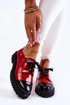 Lakierowane Półbuty Wiązane Laura Messi 2441 Czerwone