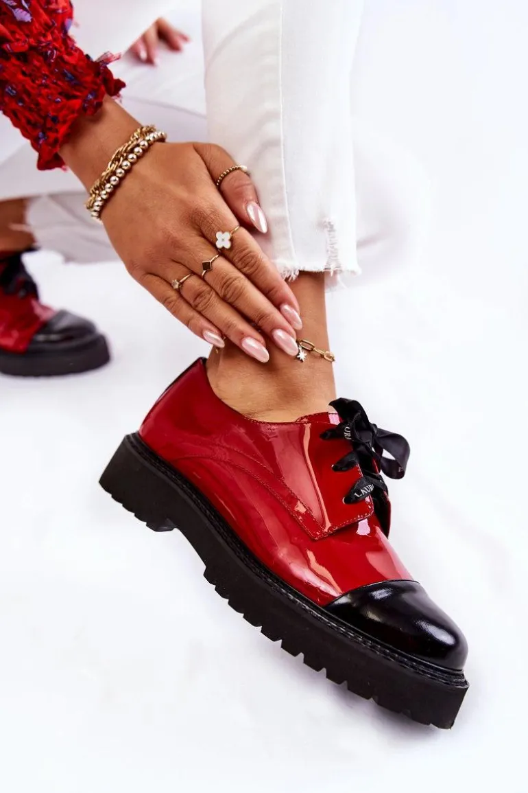 Lakierowane Półbuty Wiązane Laura Messi 2441 Czerwone