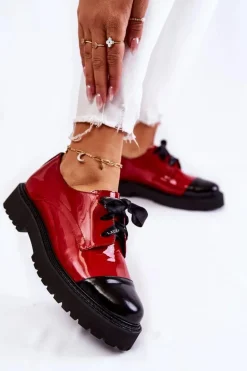 Lakierowane Półbuty Wiązane Laura Messi 2441 Czerwone