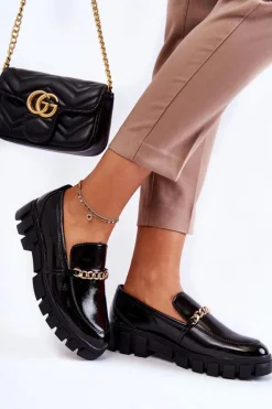 Lakierowane Półbuty Z Łańcuszkiem Czarne Anne