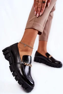 Lakierowane Półbuty Z Łańcuszkiem Czarne Anne