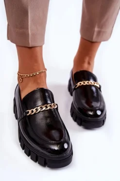 Lakierowane Półbuty Z Łańcuszkiem Czarne Anne