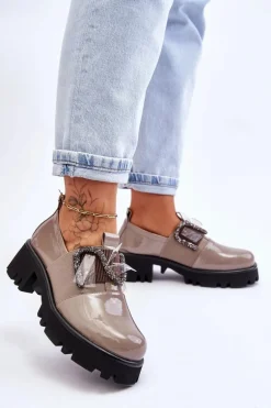 Lakierowane Półbuty Z Ozdobami Szare Keily