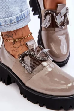 Lakierowane Półbuty Z Ozdobami Szare Keily